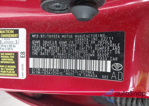 2011 Toyota Corolla Le z USA, uszkodzony, nr VIN 2T1BU4EE6BC579528